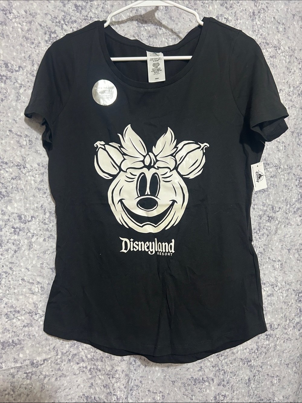 Disneyland Black Minnie Graphic Tee with Disneyland Logo glow at night